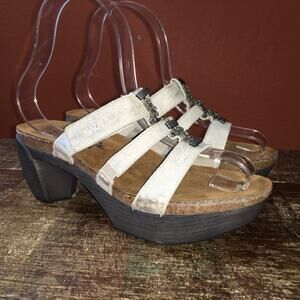 Naot Relate Sandals Womens 40 9 Heeled Leather Chain Detail Strappy Metallic